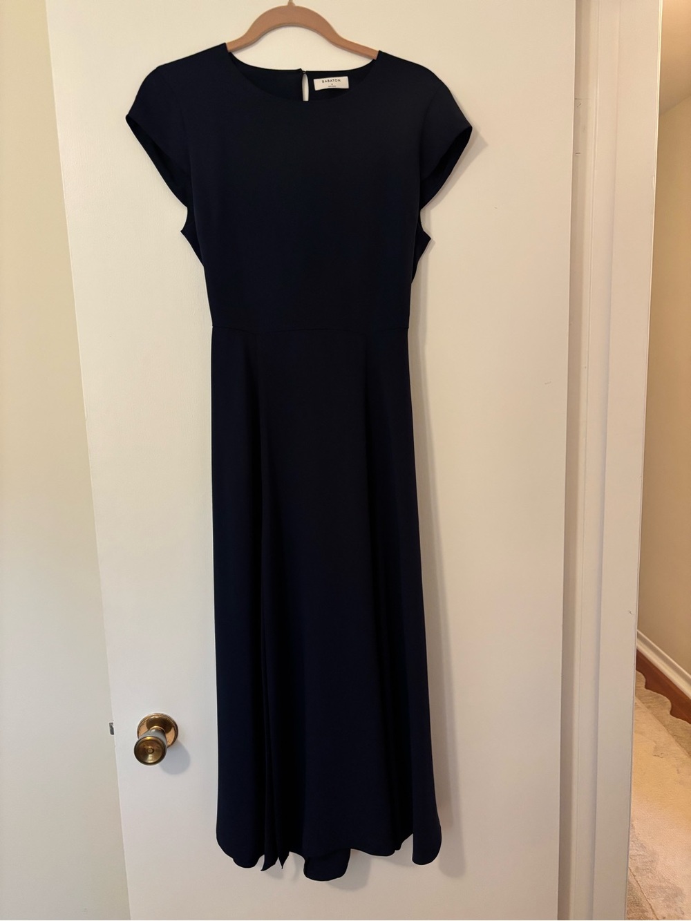 Babaton Navy Cap-Sleeve Maxi Dress